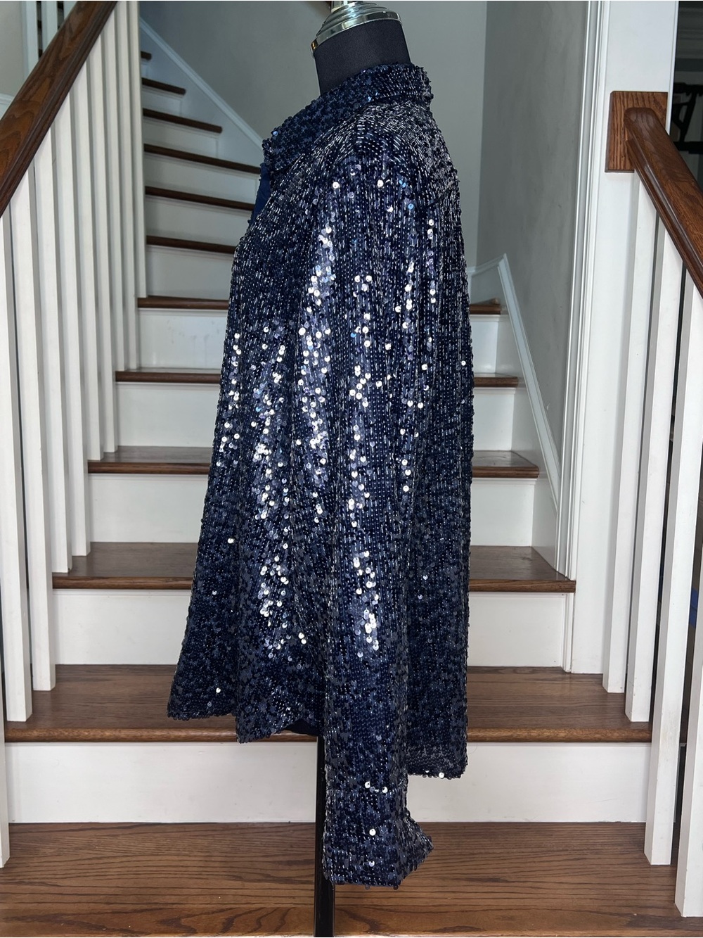 J.Crew Collection Navy Sequin Button Front Shirt Top Size 16 - Picture 4 of 7